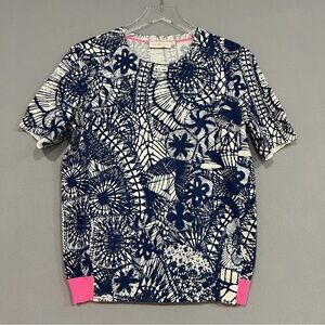 Tory Burch Navy and Pink Floral Top